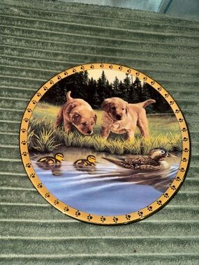 Golden Retriever Puppies & Duck Pond Wall Plaque - Yellow Accent